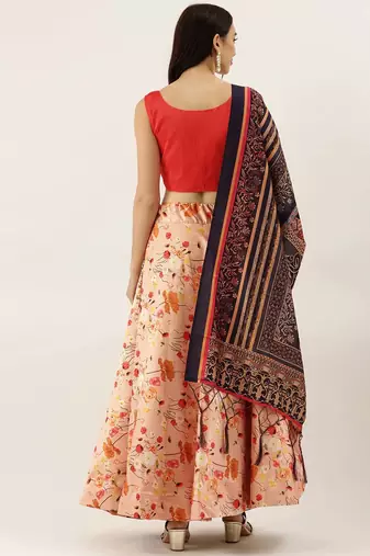 Orange Satin Silk Fabric Beautifully Printed Girlie Wedding Partywear Lehenga Choli Set