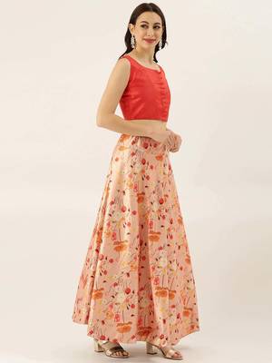 Orange Satin Silk Fabric Beautifully Printed Girlie Wedding Partywear Lehenga Choli Set 3