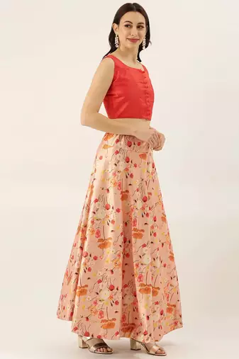 Orange Satin Silk Fabric Beautifully Printed Girlie Wedding Partywear Lehenga Choli Set