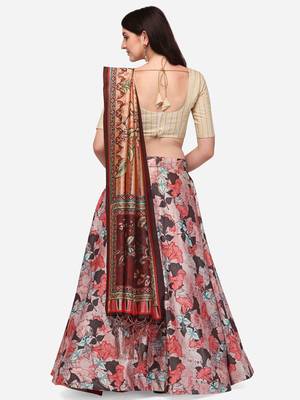 Beige Satin Silk Fabric Beautifully Printed Girlie Wedding Partywear Lehenga Choli Set 2