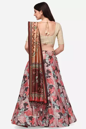 Beige Satin Silk Fabric Beautifully Printed Girlie Wedding Partywear Lehenga Choli Set