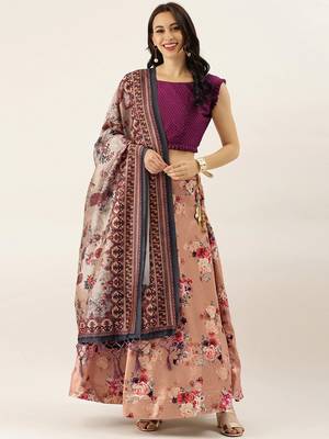 Rani Satin Silk Fabric Beautifully Printed Girlie Wedding Partywear Lehenga Choli Set 1