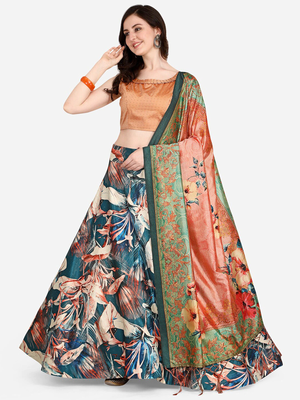 Orange Satin Silk Fabric Beautifully Printed Girlie Wedding Partywear Lehenga Choli Set 3