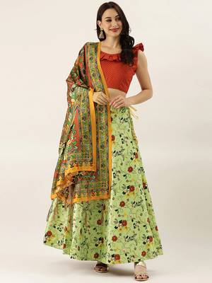 Red Satin Silk Fabric Beautifully Printed Girlie Wedding Partywear Lehenga Choli Set 1