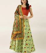Red Satin Silk Fabric Beautifully Printed Girlie Wedding Partywear Lehenga Choli Set