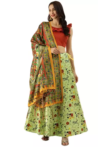 Red Satin Silk Fabric Beautifully Printed Girlie Wedding Partywear Lehenga Choli Set