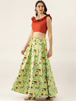 Red Satin Silk Fabric Beautifully Printed Girlie Wedding Partywear Lehenga Choli Set 3