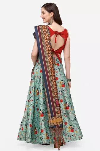 Red Satin Silk Fabric Beautifully Printed Girlie Wedding Partywear Lehenga Choli Set