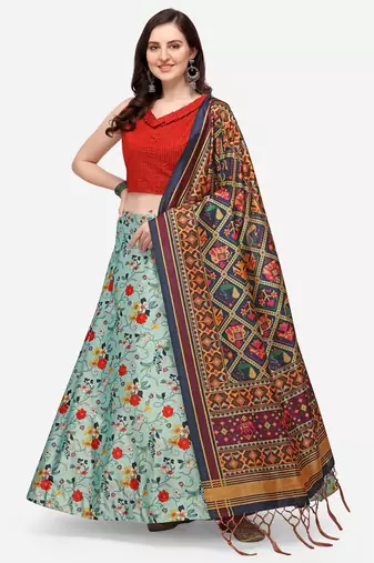 Red Satin Silk Fabric Beautifully Printed Girlie Wedding Partywear Lehenga Choli Set