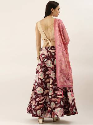 Beige Satin Silk Fabric Beautifully Printed Girlie Wedding Partywear Lehenga Choli Set 2