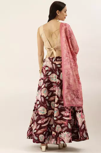 Beige Satin Silk Fabric Beautifully Printed Girlie Wedding Partywear Lehenga Choli Set