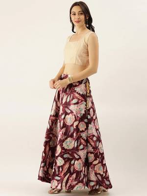Beige Satin Silk Fabric Beautifully Printed Girlie Wedding Partywear Lehenga Choli Set 3