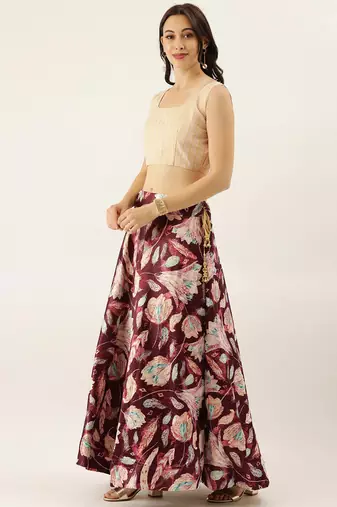 Beige Satin Silk Fabric Beautifully Printed Girlie Wedding Partywear Lehenga Choli Set