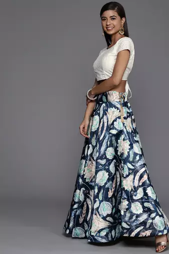 White Satin Silk Fabric Beautifully Printed Girlie Wedding Partywear Lehenga Choli Set