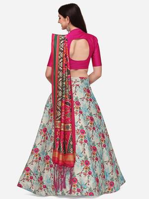 Pink Satin Silk Fabric Beautifully Printed Girlie Wedding Partywear Lehenga Choli Set 2