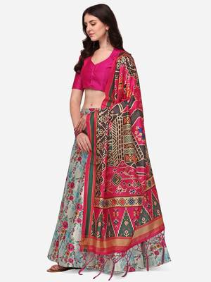Pink Satin Silk Fabric Beautifully Printed Girlie Wedding Partywear Lehenga Choli Set 3