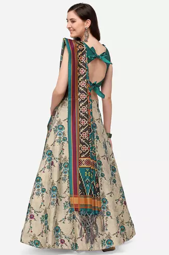 Green Satin Silk Fabric Beautifully Printed Girlie Wedding Partywear Lehenga Choli Set