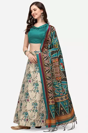 Green Satin Silk Fabric Beautifully Printed Girlie Wedding Partywear Lehenga Choli Set
