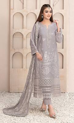 Grey embroidered faux georgette salwar suit 1