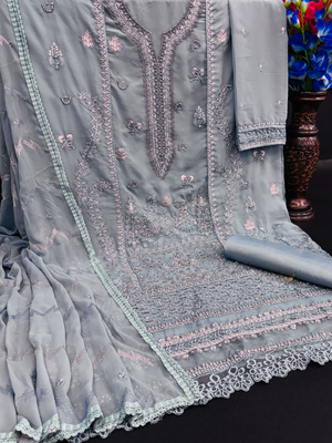 Grey embroidered faux georgette salwar suit 3