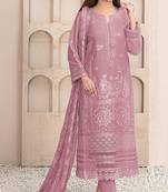 Pink embroidered faux georgette semi stitched salwar suit