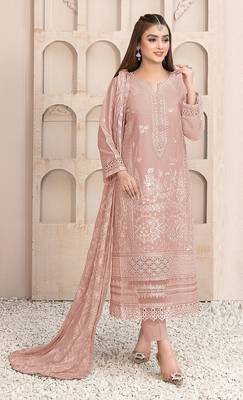 Peach embroidered faux georgette salwar suit 1