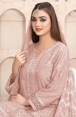 Peach embroidered faux georgette salwar suit 2