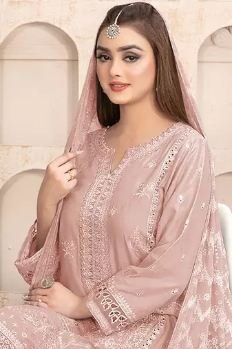 Peach embroidered faux georgette salwar suit