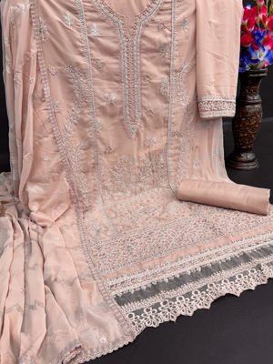 Peach embroidered faux georgette salwar suit 3