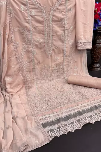 Peach embroidered faux georgette salwar suit