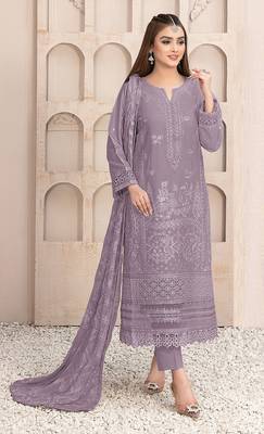 Lavender embroidered faux georgette salwar suit 1
