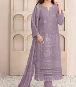 Lavender embroidered faux georgette semi stitched salwar suit