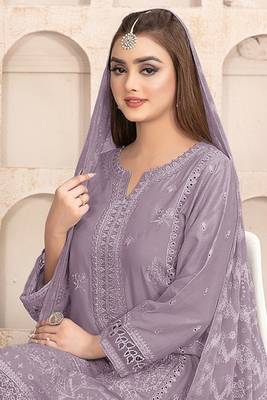 Lavender embroidered faux georgette salwar suit 2