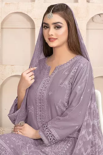 Lavender embroidered faux georgette salwar suit