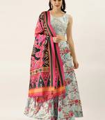 Light Blue Satin Silk embroidered Printed Girlie Wedding Partywear Lehenga Choli Set