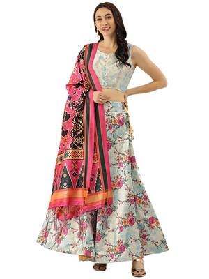 Light Blue Satin Silk Fabric Beautifully Printed Girlie Wedding Partywear Lehenga Choli Set 3