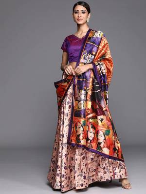 Purple Satin Silk Fabric Beautifully Printed Girlie Wedding Partywear Lehenga Choli Set 1