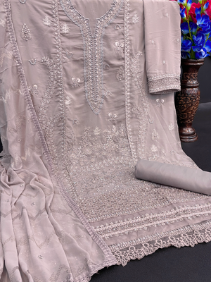 Lavender embroidered faux georgette salwar suit 3