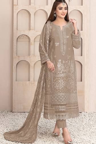 Chiku embroidered faux georgette semi stitched salwar suit