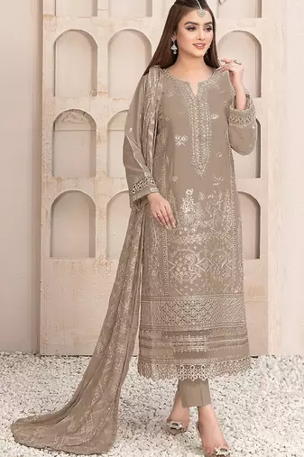 Chiku embroidered faux georgette semi stitched salwar suit