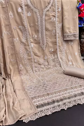 Chiku embroidered faux georgette salwar suit