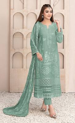 Green embroidered faux georgette salwar suit 1