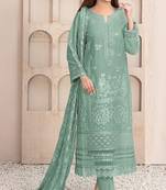 Green embroidered faux georgette semi stitched salwar suit