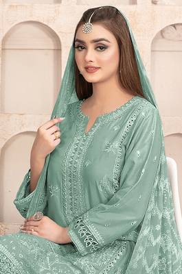 Green embroidered faux georgette salwar suit 2