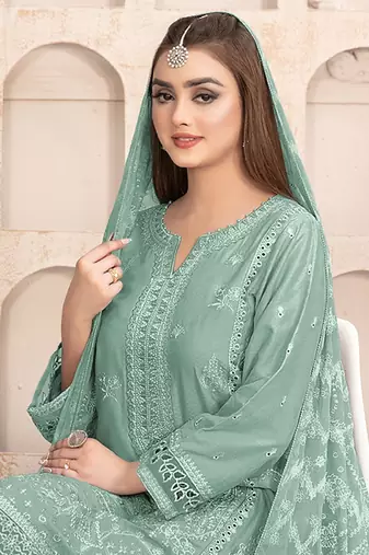 Green embroidered faux georgette salwar suit