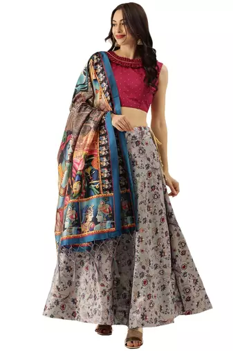 Pink Satin Silk Fabric Beautifully Printed Girlie Wedding Partywear Lehenga Choli Set