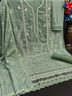 Green embroidered faux georgette salwar suit 3