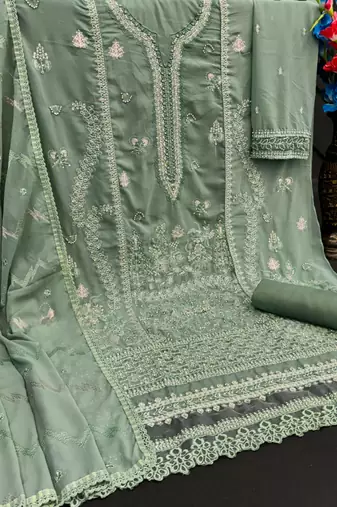 Green embroidered faux georgette salwar suit