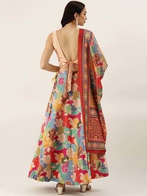 Beige Satin Silk Fabric Beautifully Printed Girlie Wedding Partywear Lehenga Choli Set 2