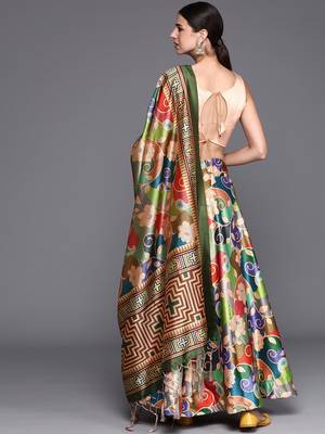 Beige Satin Silk Fabric Beautifully Printed Girlie Wedding Partywear Lehenga Choli Set 2